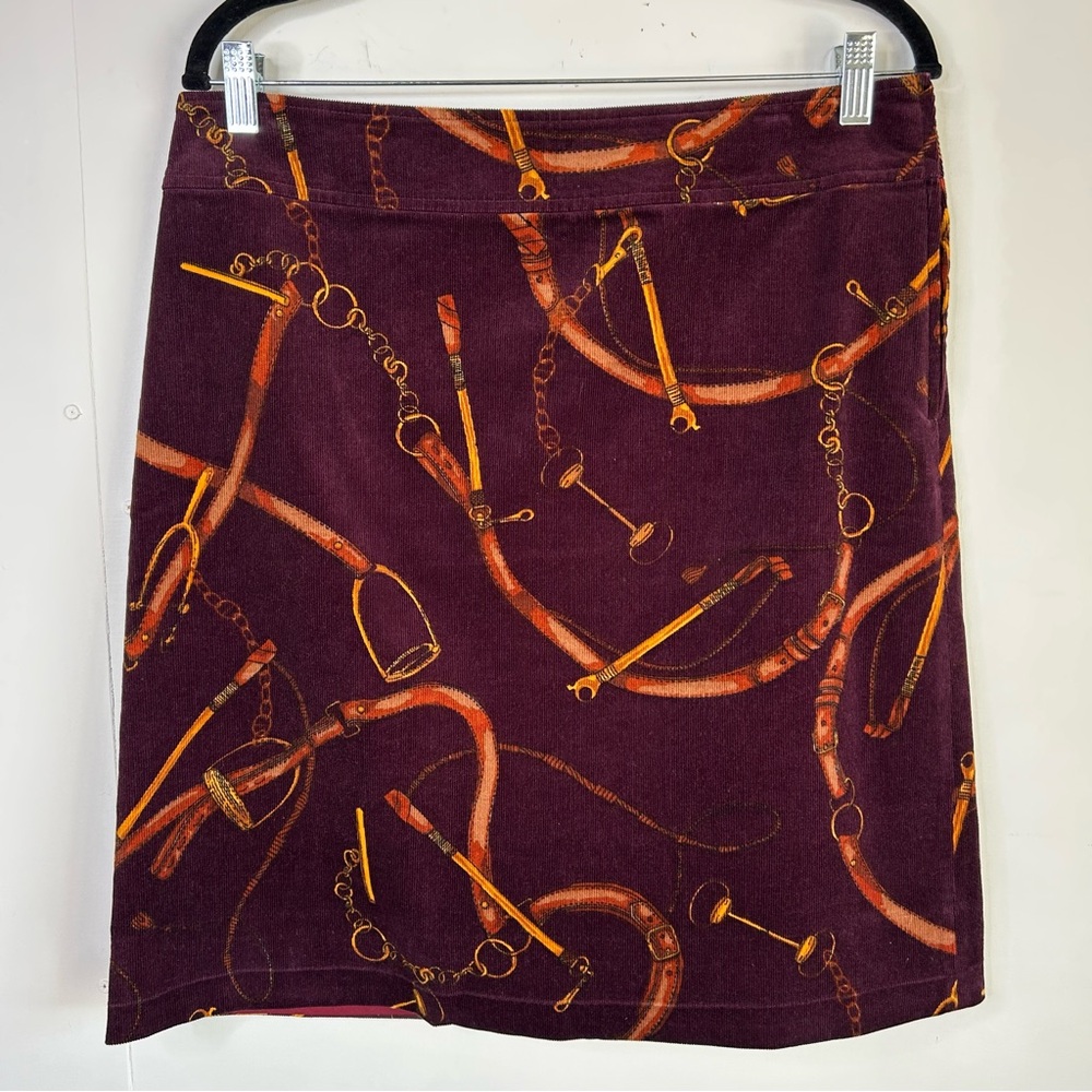 TALBOTS Corduroy Equestrian Print A-Line Skirt